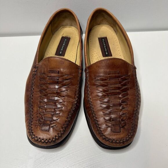 Florsheim Dress Shoes Brown Woven Leather Penny Loafers Slip On Mens Size 9 EEE - Picture 2 of 11